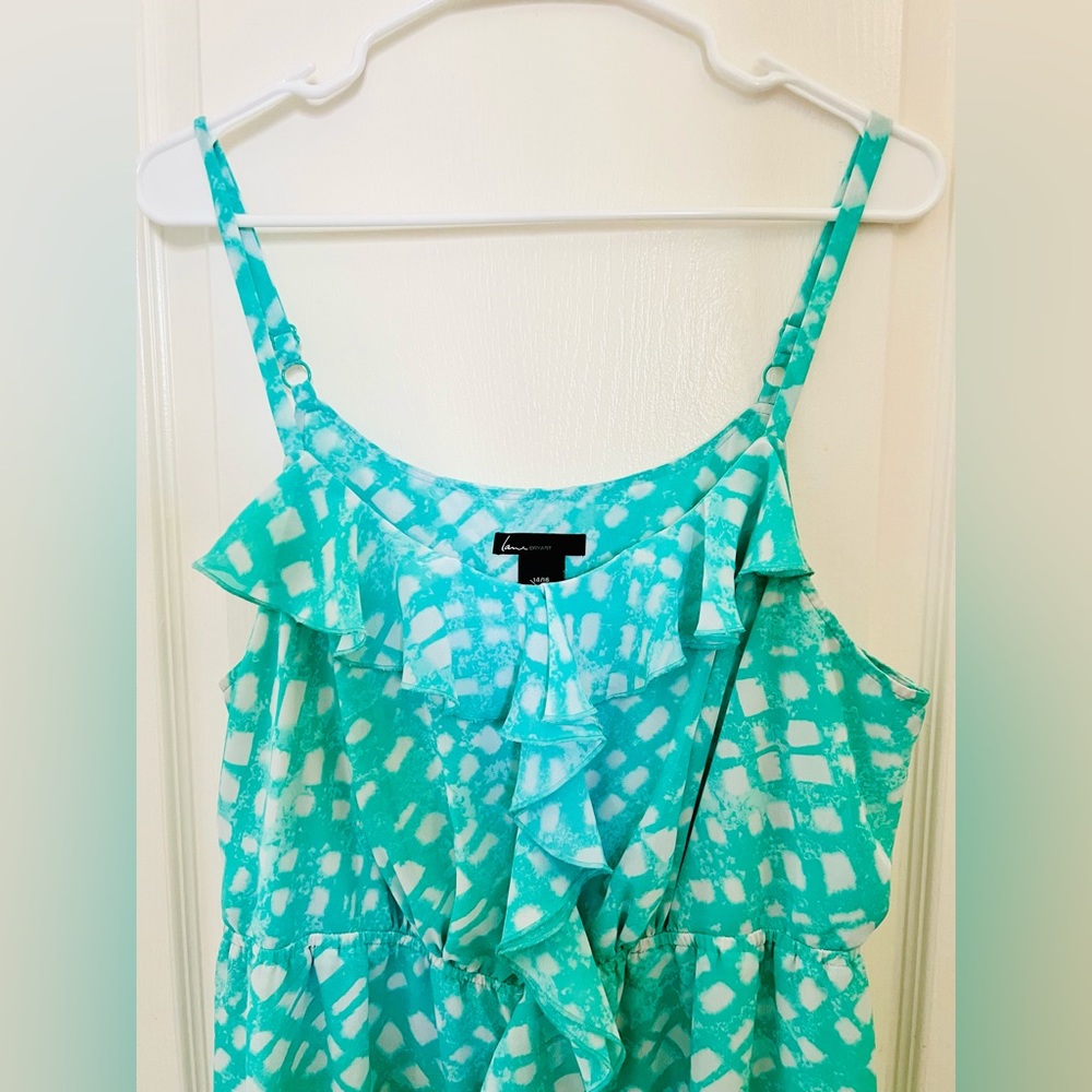 Lane Bryant Mint Green / Teal Summer dress, adjustable straps, elastic waistband - Picture 6 of 9
